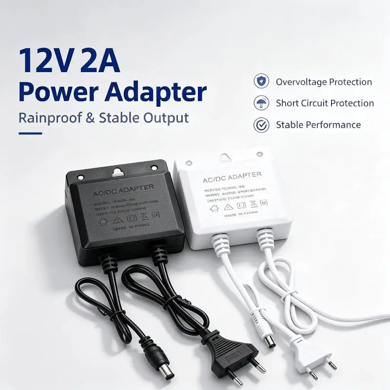 12V 2A AC DC Adapter Rainproof Surge Protection Compatible with Outdoor POE CCTV Security Surveillance Cameras