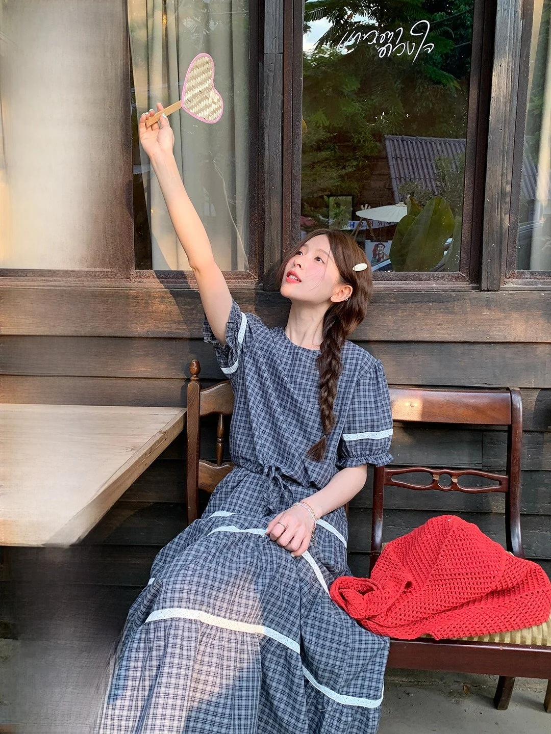 

Loose Women's Plaid Shirt Skirt Set Spring Fashion College Style Bubble Sleeve Breathable Cotton Two-Piece Ensemble