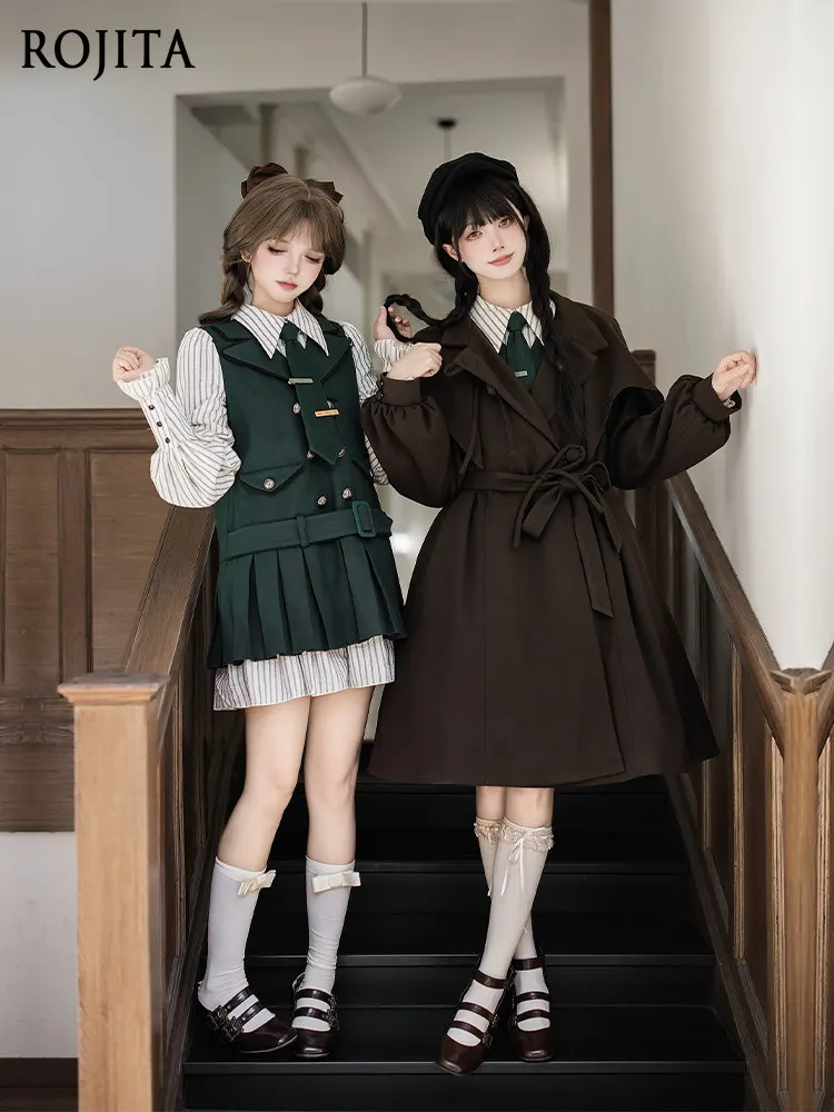 

Academy-style Striped Shirt Patchwork Design Pleated Short Dress Girls Loose-fitting Cape Coat Goth Lolita Clothes