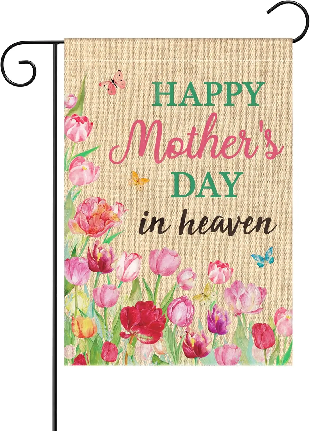 WATINC Happy Mother's Day in Heaven Garden Flag, Grave Decorations Double Sided 12 x 18 Inch Linen Flag, Memorial Tulip  WWP