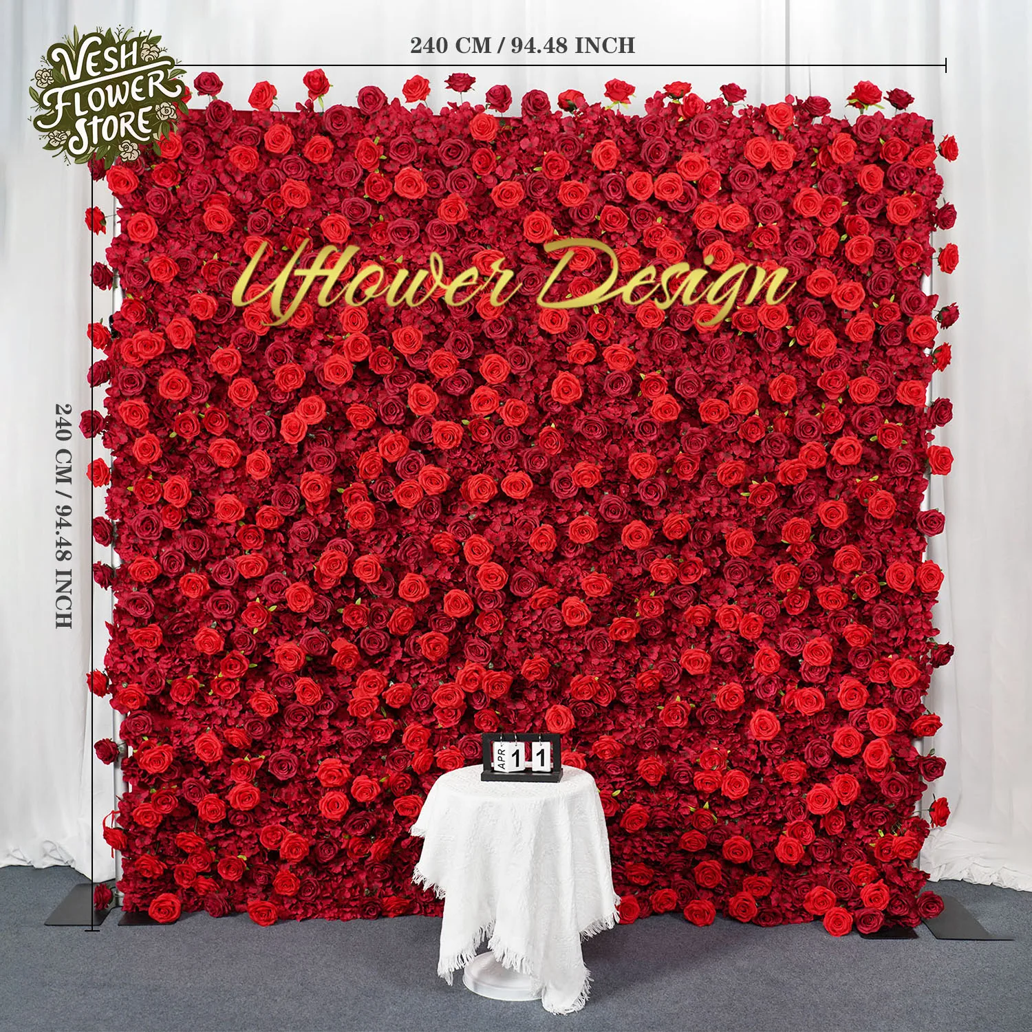 Uflower Artificial Red 5D Flower Wall Rose Luxury Wedding Arch Backdrop Curb Party Event Banquet Center Decoration