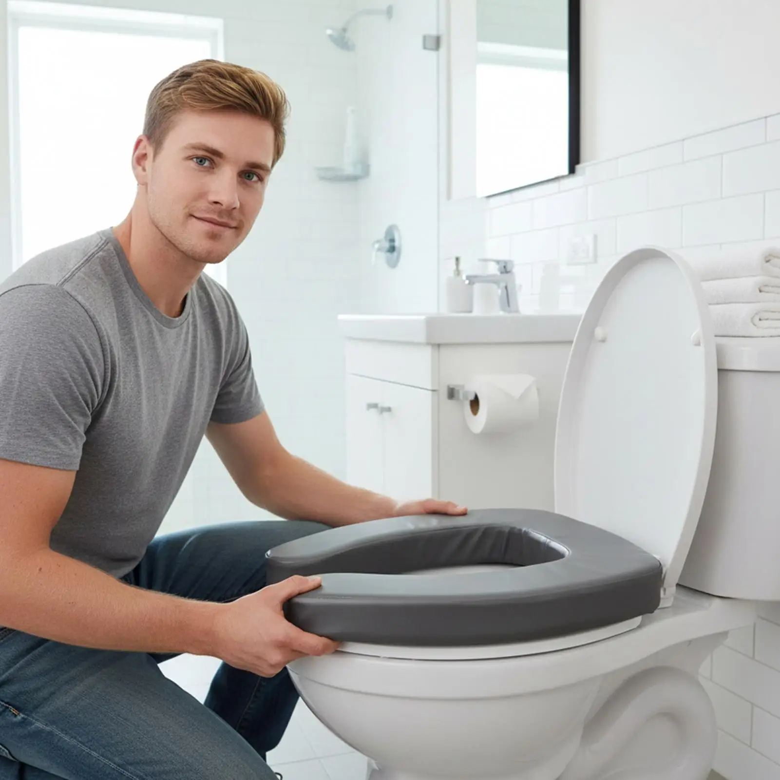 Toilet Seat Riser Cushion Extenser Booster Assistant Waterproof Padded Toilet Seat Riser for Apartment Hotel Bathroom Dormitory