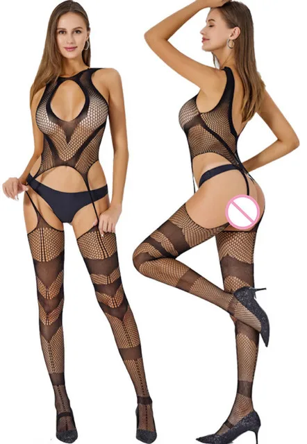 Sexy Lingerie Women Body Mesh Fishnet Tights Pantyhose Erotic Underwear Sexy Pajamas Open Bra Babydoll Teddy Bodysuit Stockings