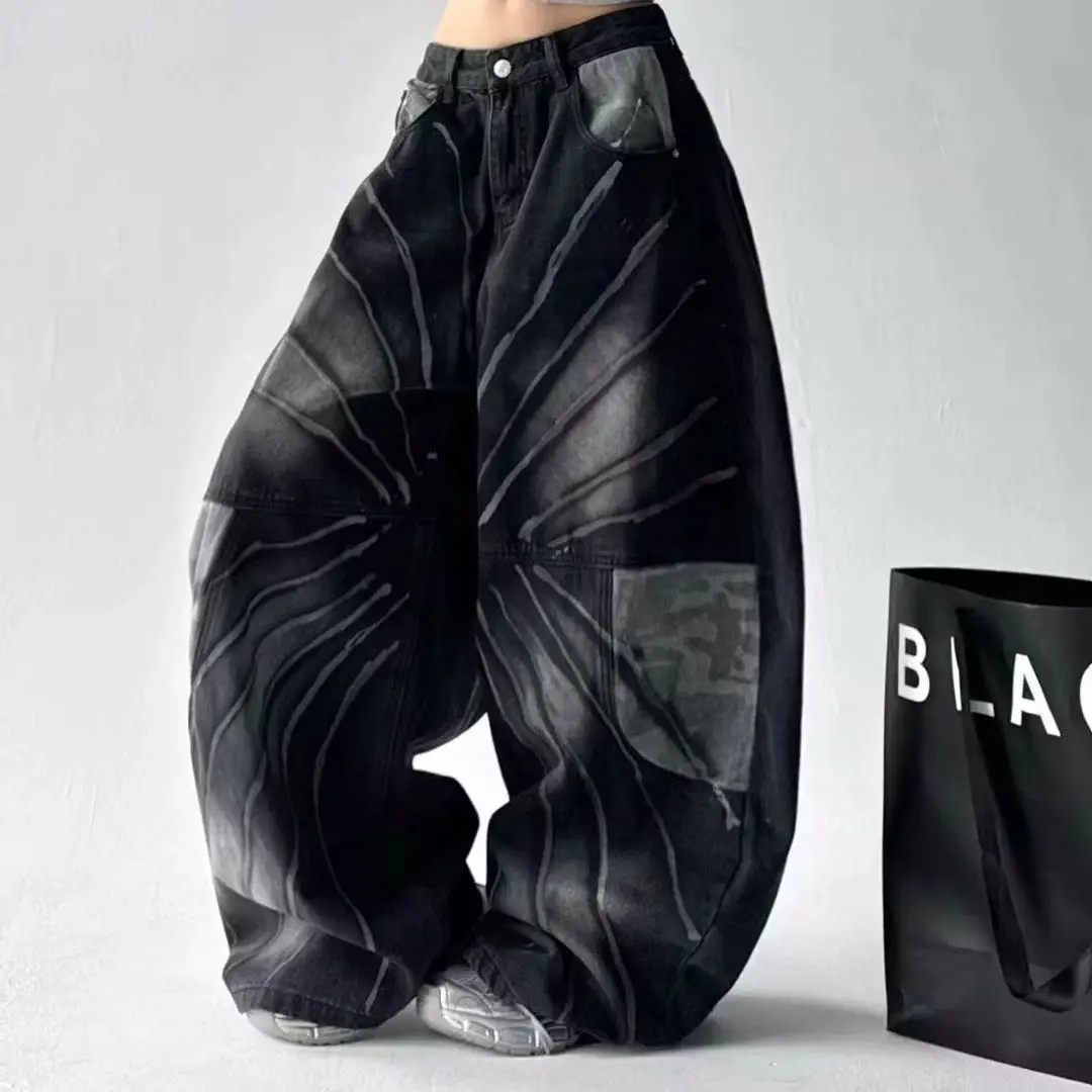American trend New Style Wash water to do old hair white spot line collection spider web style new jeans