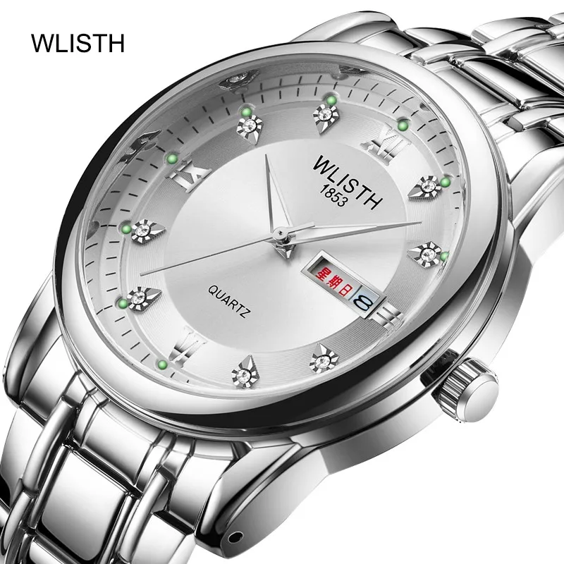 

Fashion Wlisth Top Brand Men Business Casual Quartz Full Stainless Steel Wrist Watch Date Hours Week Double Calendar Relojes