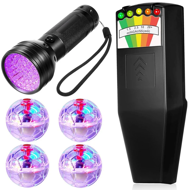 6Pcs Halloween Ghost Unting Equipment Kit Meter UV Flashlight Black Light Motion Light Up Cat Balls For Home And Office