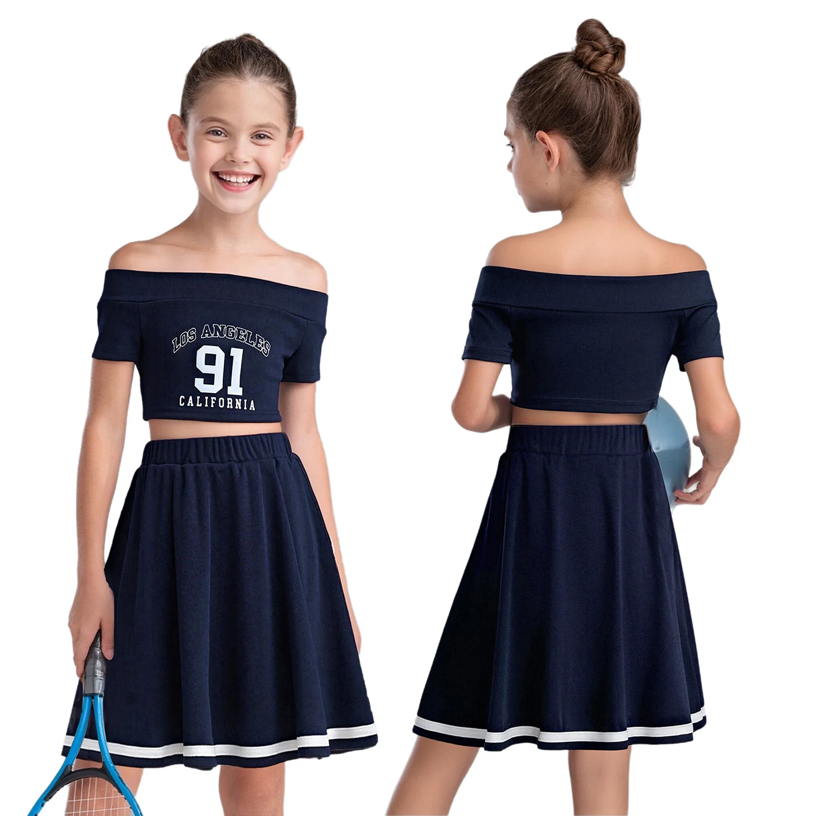 ملابس تنس جولف للأطفال البنات بدون أكتاف، ملابس رياضية قصيرة الأكمام مع تنورة للتمرين واليوجا والارتداء اليومي غير الرسمي