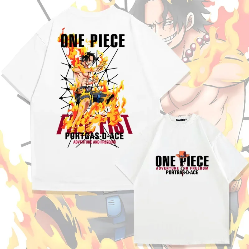 ONE PIECE Men's T-Shirt Portgas D. Ace Japanese Anime Manga Graphic T Shirt Summer Cotton Short Sleeve Tops Casual Men Clothing