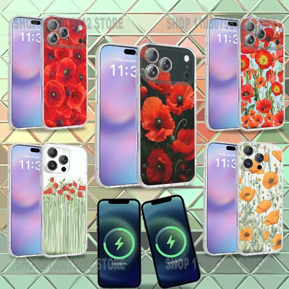 

Poppy Flower Bloom Hot Red Phone Case For iPhone 16,14,11,17,13,15,12,Air,Plus,Pro,Max,E,Mini Frosted for Magnetic Wireless