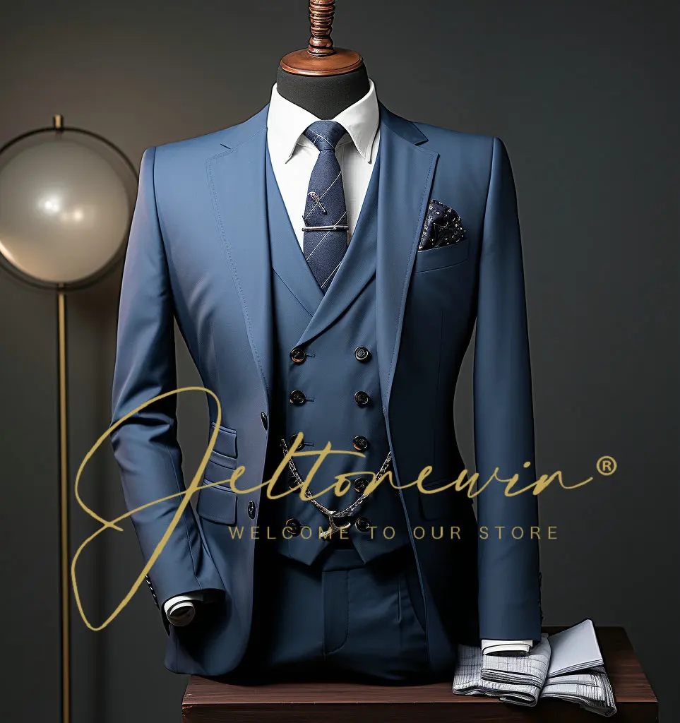 

2024 new Arrival 3 Pieces Men's Suits Slim Fit Peaked Lapel One Button Wedding Tuxedos Prom Best Man Blazer ( Jacket+pants+vest)