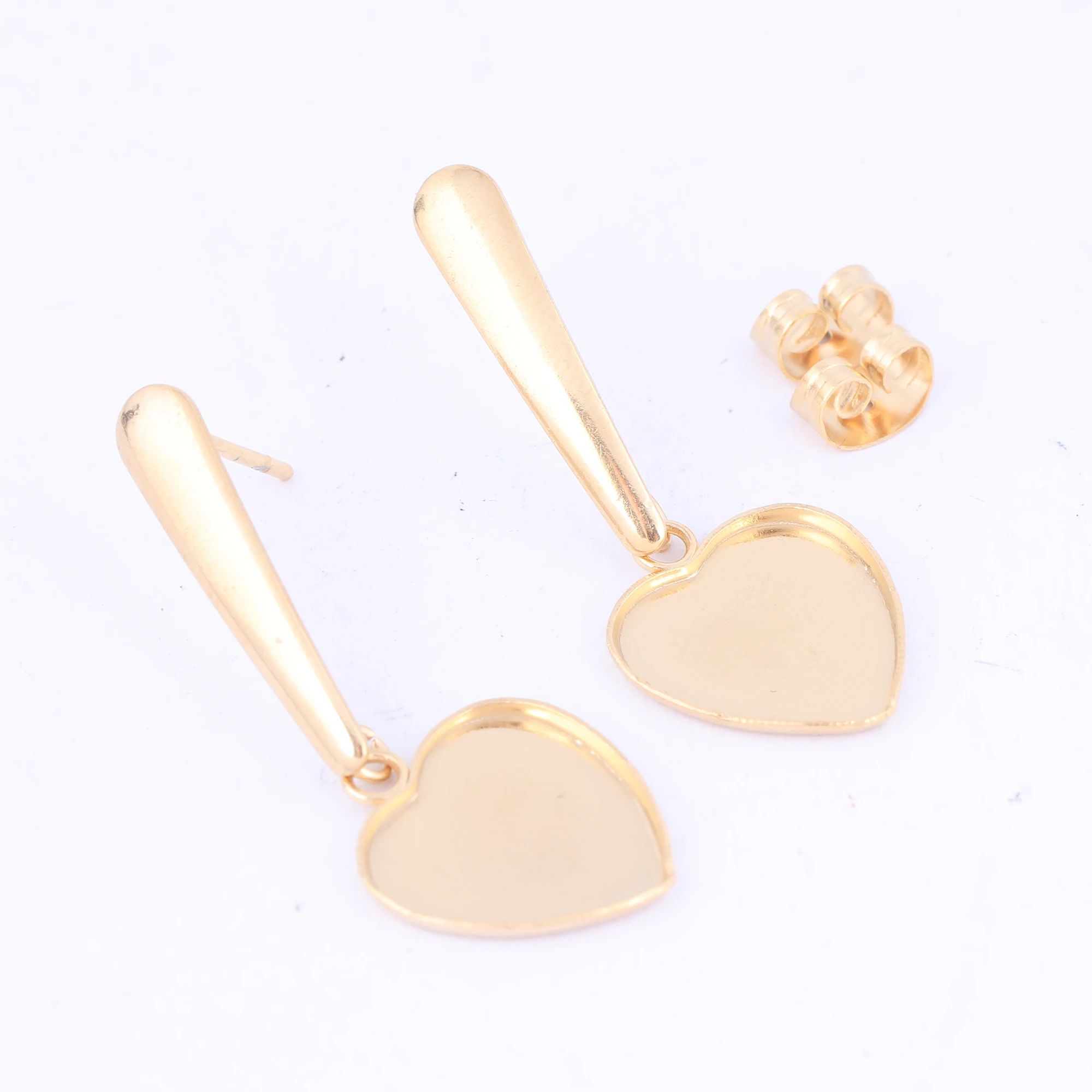 10pcs stainless steel earring posts findings gold plated 12mm heart cabochon earring base setting blanks diy ear hooks