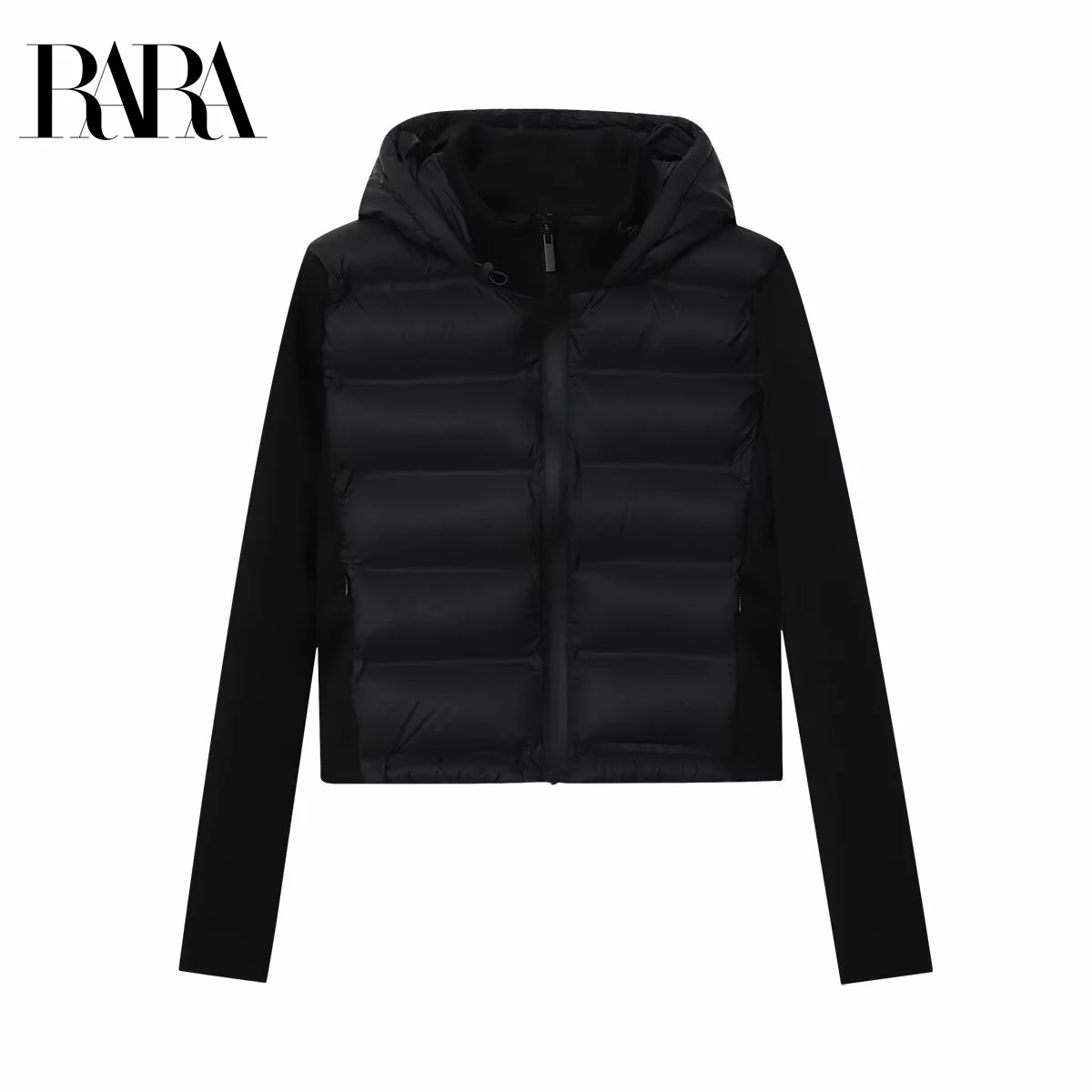 

RARA Women's New Knit Long Sleeve Patchwork Cotton Padded Coat Casual Fashion Hooded Long Sleeve Cotton Padded Jacket