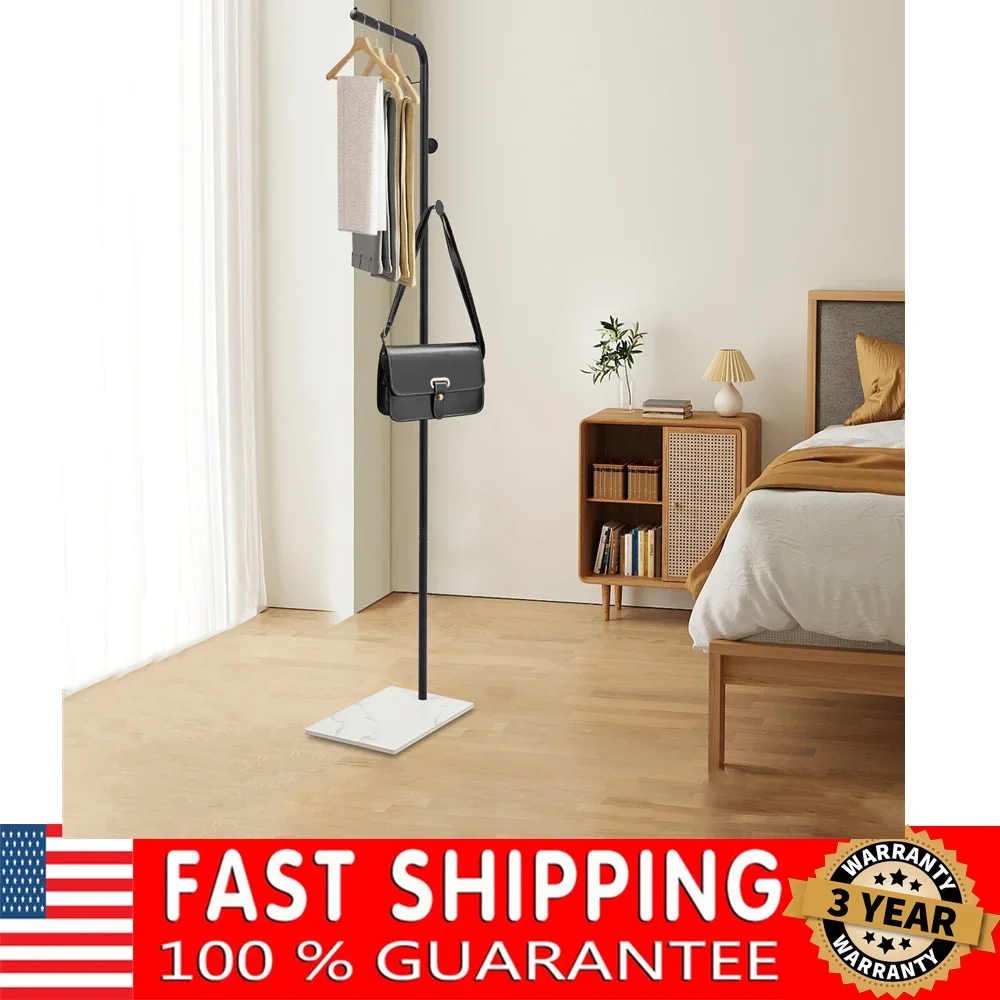 L-Shape Clothes Rack, Metal Clothes Rail with 3 Round Head Hooks, Slate Base, Height 170 cm, for Hallways, Load Capacity 35 kg