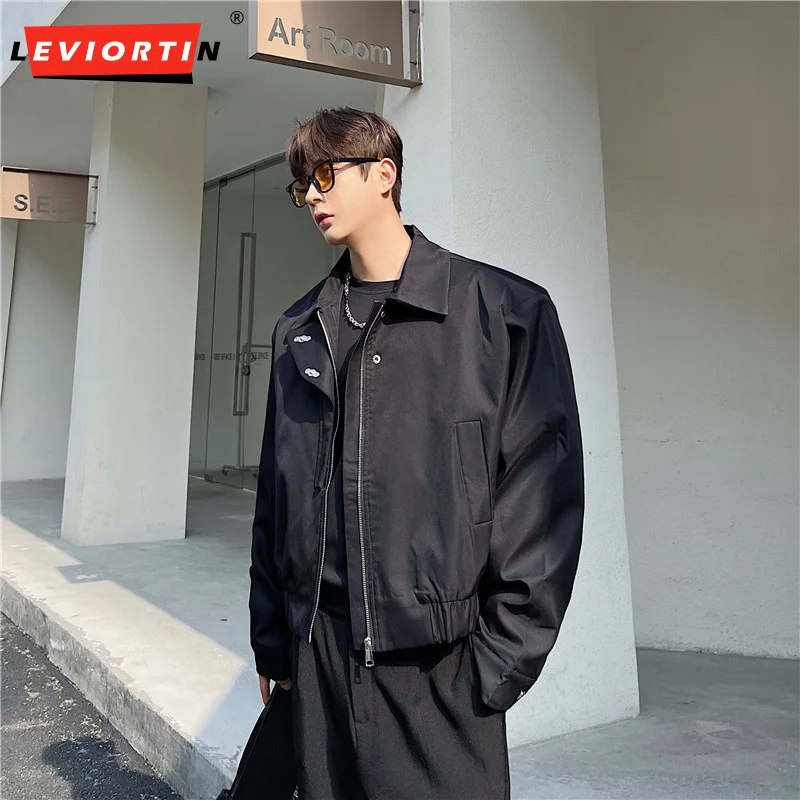 

Autumn Men Jackets Asymmetric Placket Lapel Streetwear Long Sleeve Zipper Loose Coats Korean Style Casual Male Outerwear Jacket