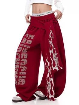 Belt Vintage Y2K Sweatpants Women Harajuku American Hip Hop Loose Wide Leg Pant Bf High Waist Vintage Spring Casual Trousers New