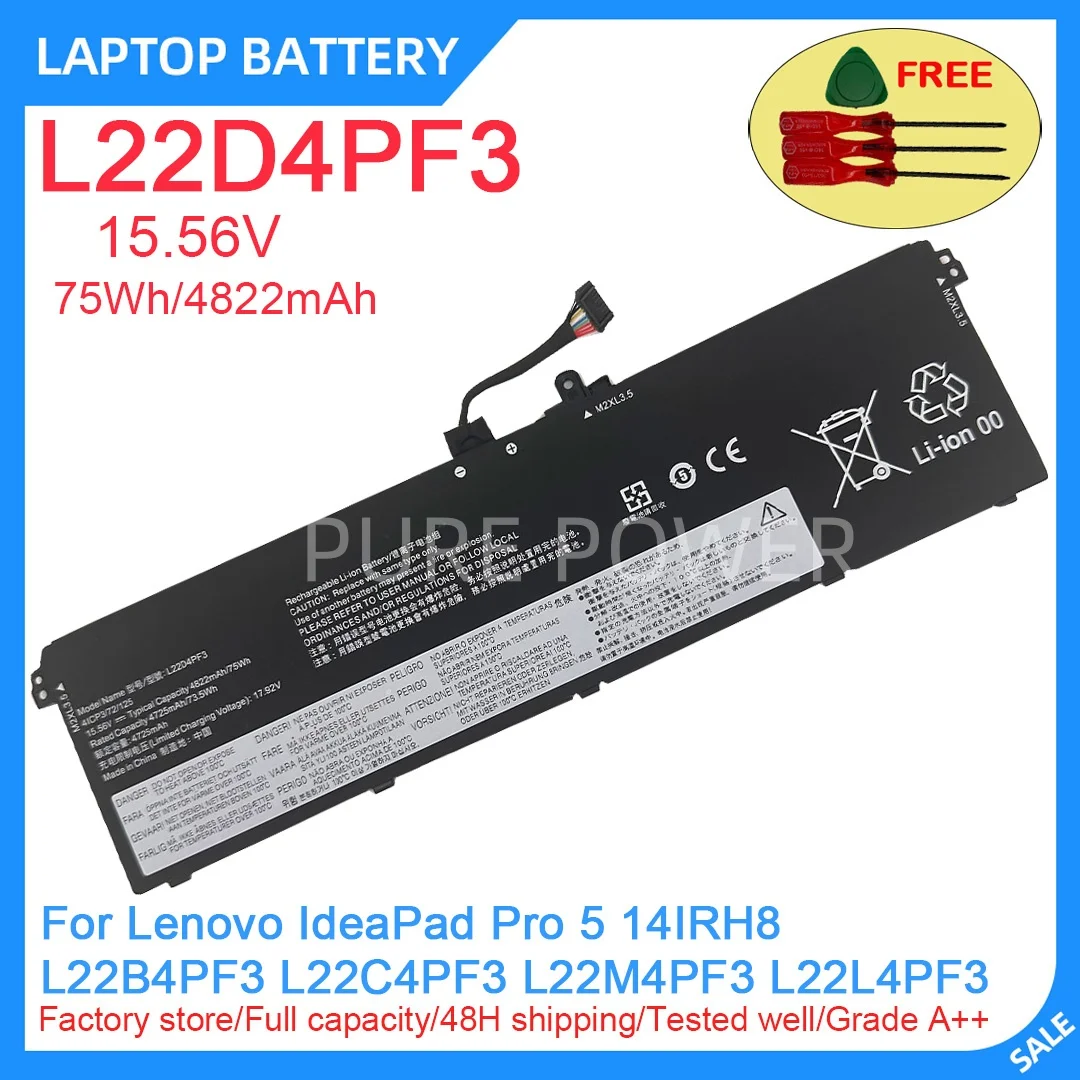 New Laptop Battery L22D4PF3 15.56V 75WH 4822mAh High Quality For Lenovo IdeaPad Pro 5 14IRH8 L22B4PF3 L22C4PF3 L22M4PF3 L22L4PF3