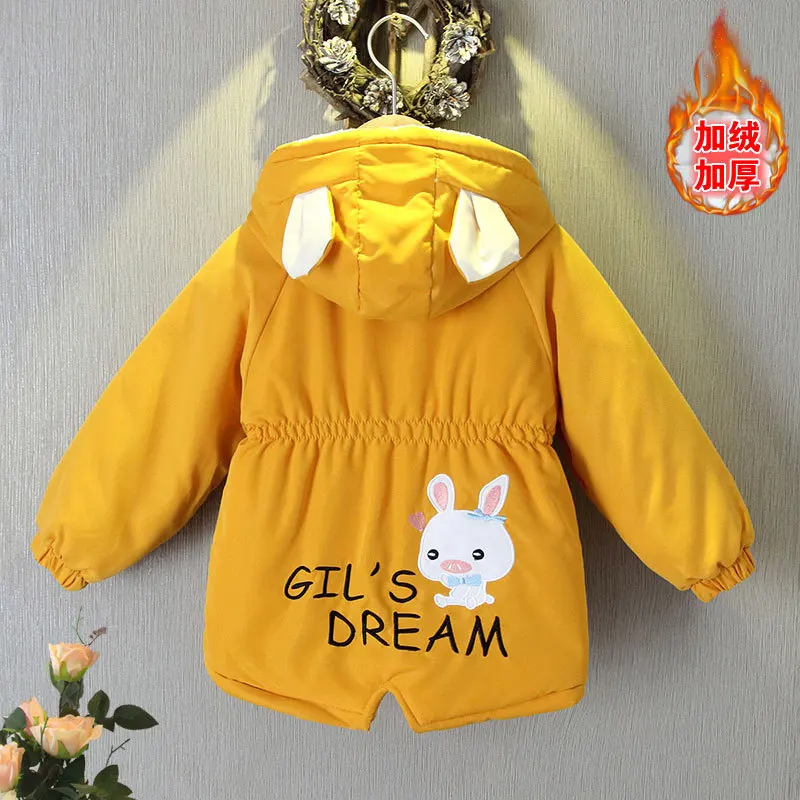 2024 Autumn Winter Warm Girls Coat Cute Rabbit Embroided Jacket For Girls Thick Windbreaker Outerwear Birthday Gift Kids Clothes