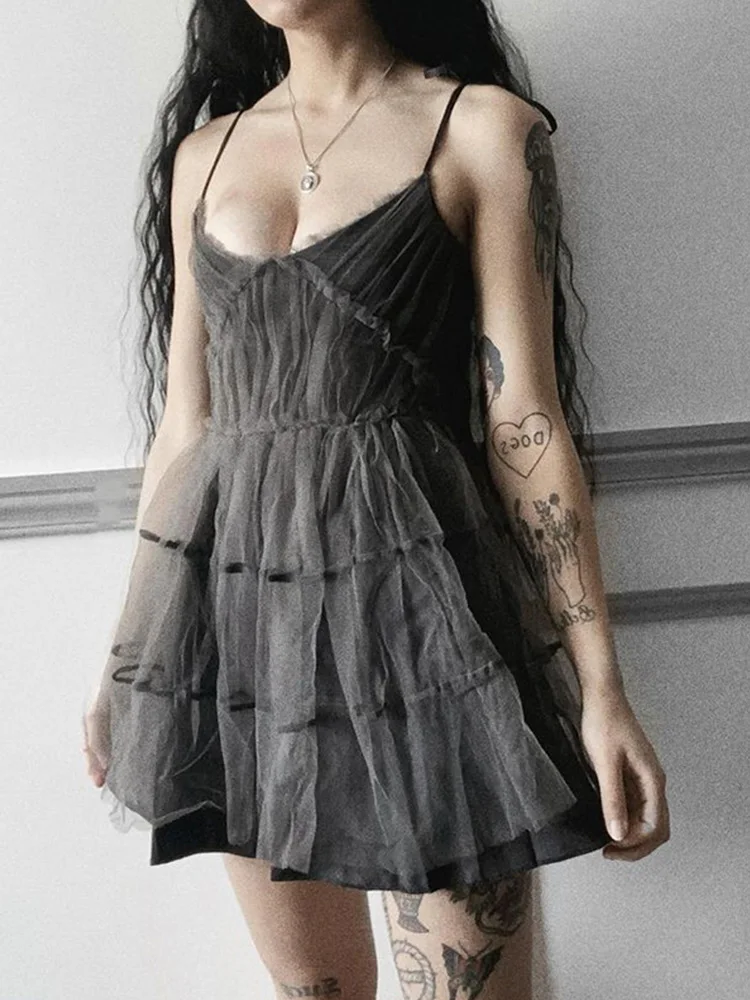 Altgoth vestido gótico escuro elegante feminino emo alt vintage malha retalhos rendas até vestido de cintura alta y2k harajuku shopping goth