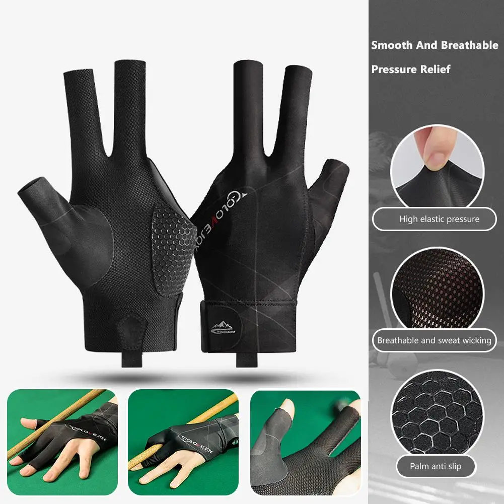 1PC Billiards Glove Left Hand Three Finger Snooker Accessor Slip Glove Stickers Non Billiard Billiard Gloves Elasticity Tra C0U8