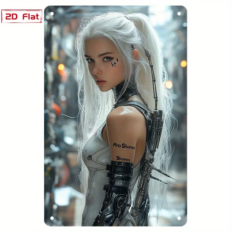 1pc Vintage Cyberpunk High Heel Woman Metal Tin Sign, 8x12 Inch Reusable Wall Art Decor for Home, Garage, Club, Restaurant, O