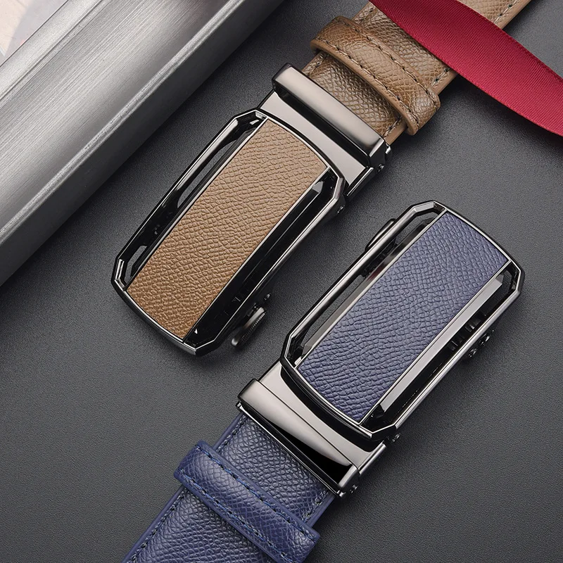Men Belts Metal Automatic Buckle Brand High Quality Leather Belts for Men Famous Brand Luxury Work Business Strap