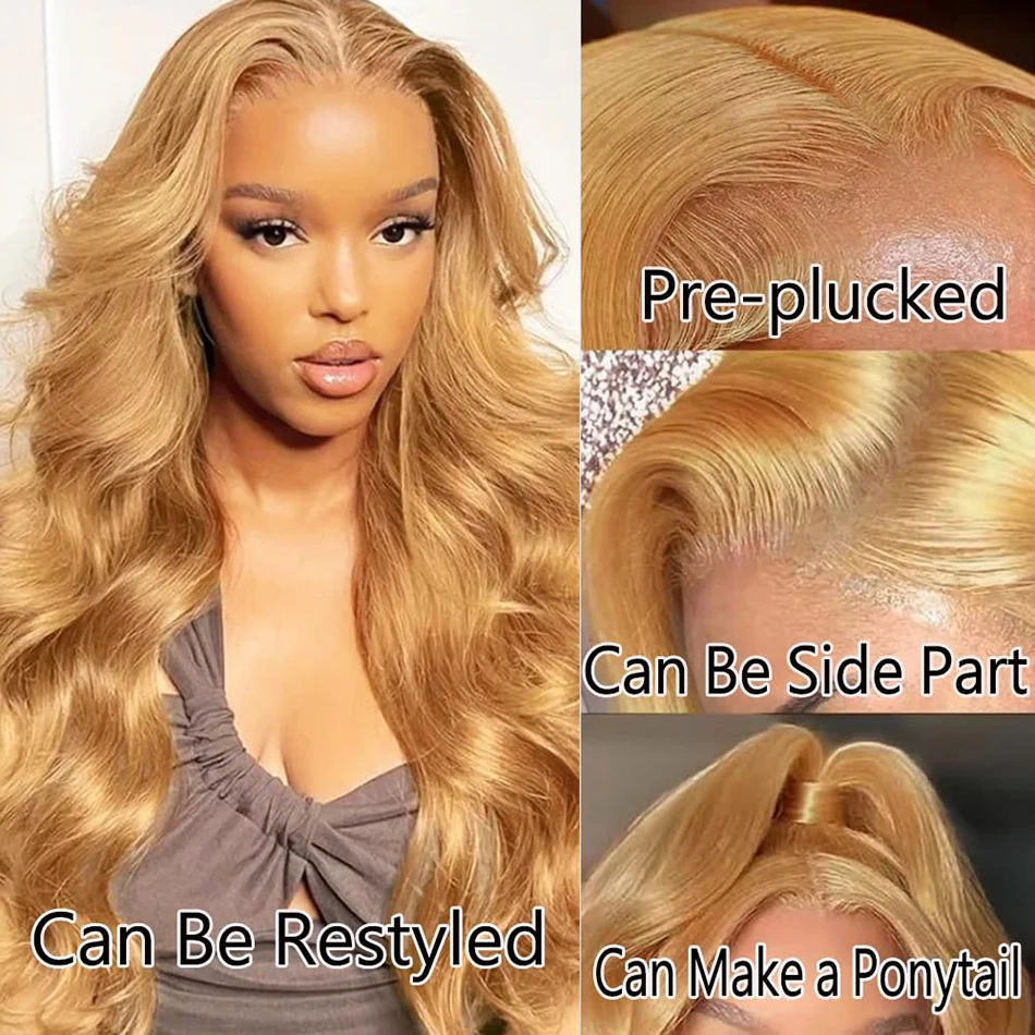 13X6 العسل شقراء الجسم موجة خصلات الشعر المستعار الإنسان 13X4 Hd الدانتيل الشفاف الباروكة الأمامية 30 36 بوصة الملونة الدانتيل الجبهة الباروكات للنساء