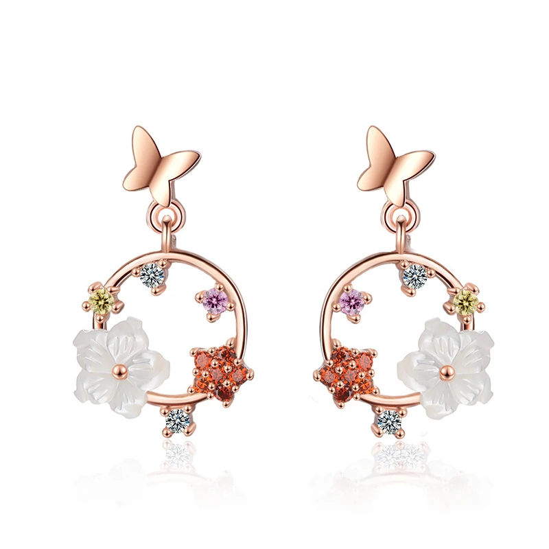 

Women's Lovely Romantic New Colorful Pearl Stud Earrings Charm Butterfly Flowers Shell Piercing Earring Exquisite Jewelry Gifts