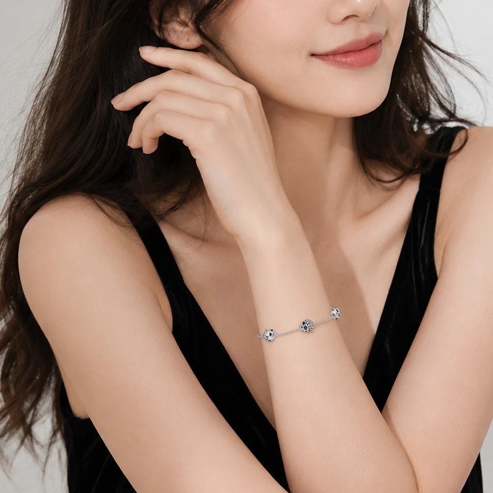 Fünf exquisite feminine Totenköpfe-Armbänder, Herbst-Gliederkette, 925er Sterlingsilber, Schmuck, Rebel-Geschenk für Frauen – Detail 3