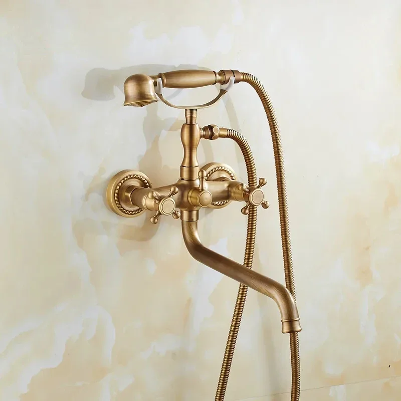 Shower Faucets Lengthen Nozzle Brass Bathroom Mixer Wall Mounted Hand Held Bathtub Sanitary Shower Mixer Tap Sets