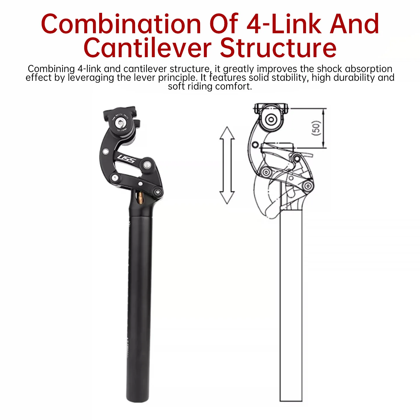 SAFORT SP18 Mountain Bike Shock Absorbing Seatpost Four-Bar Linkage Design Compatible with 27.2/30.9/31.6mm Bikes