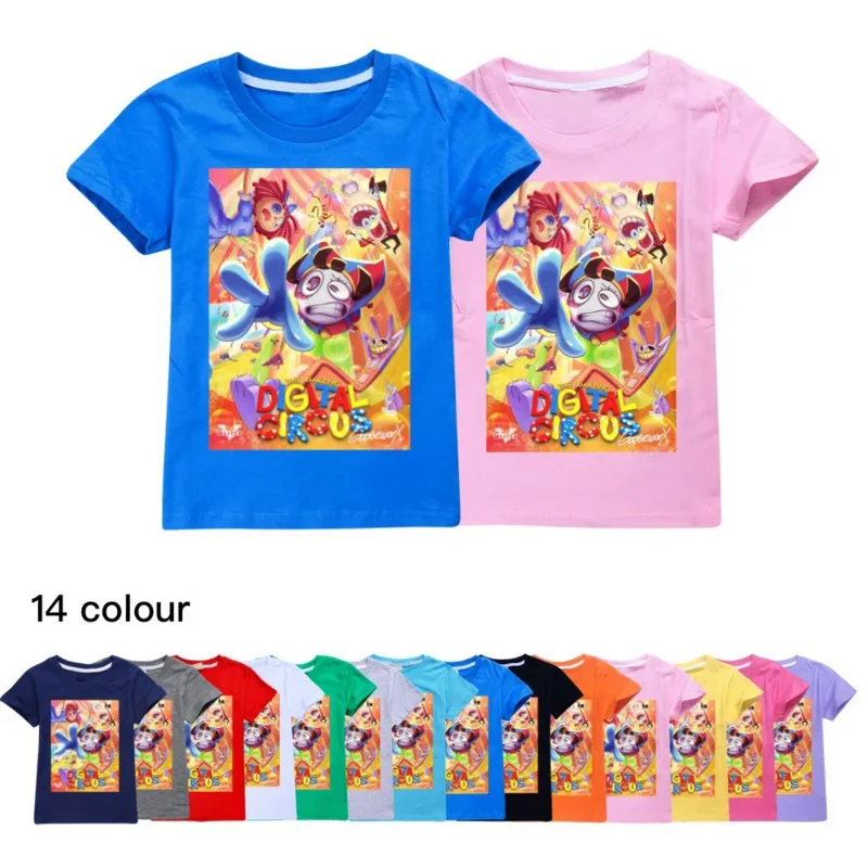 Camiseta de manga corta de algodón para niños y niñas, ropa con diseño de circo Digital, 2024