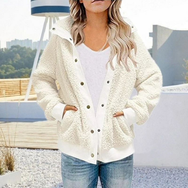 Women Winter Coat Solid Color Long Sleeves Zipper Cardigan Loose Warm Furry Plush Plus Size Lady Coat Winter Clothes