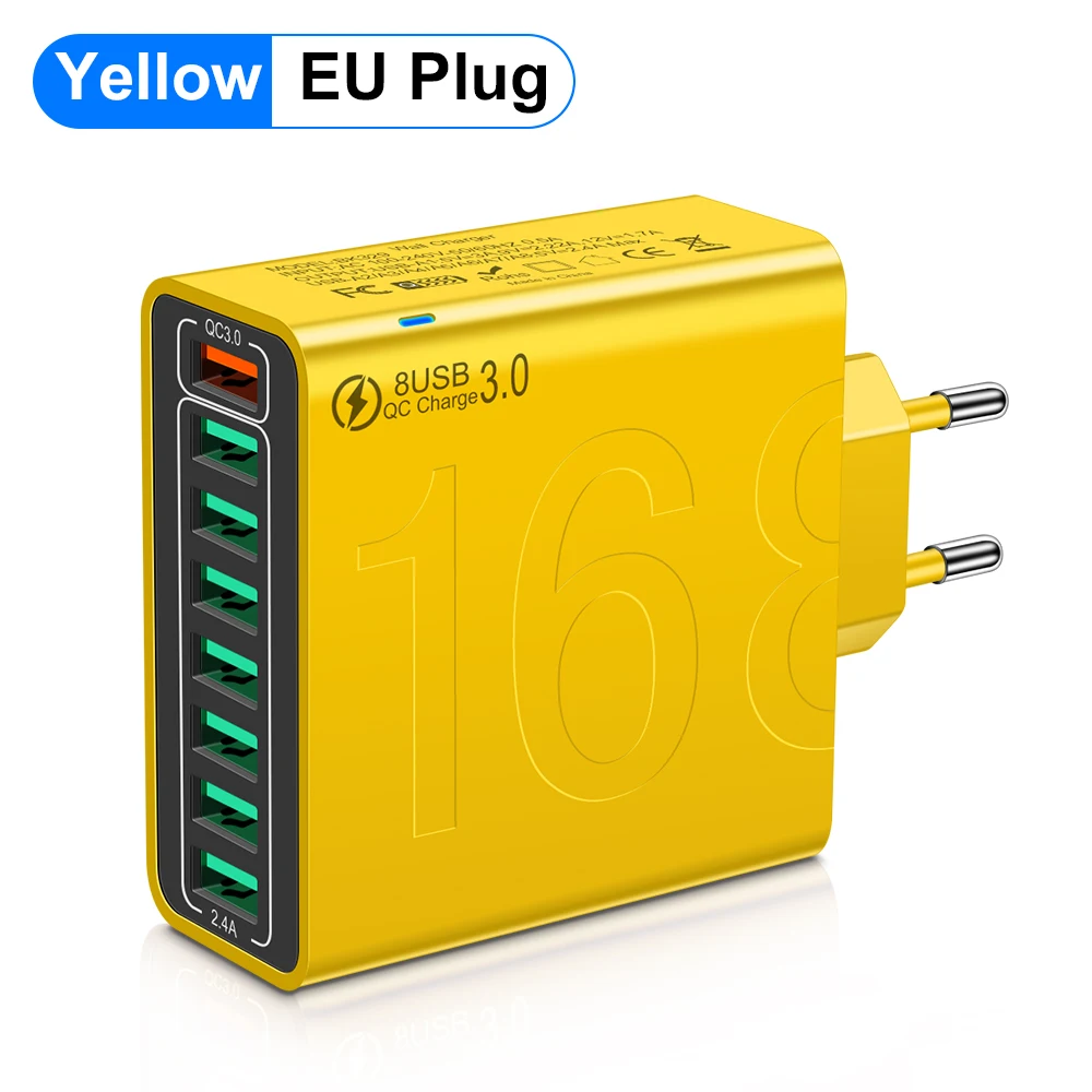 WALKESEN Insgesamt 150 W 8 Ports USB-Ladegerät Schnelllade-Handy-Ladegerät-Adapter für iPhone Samsung Xiaomi 14 15 Quick Charge 3.0 Wandladegerät 8
