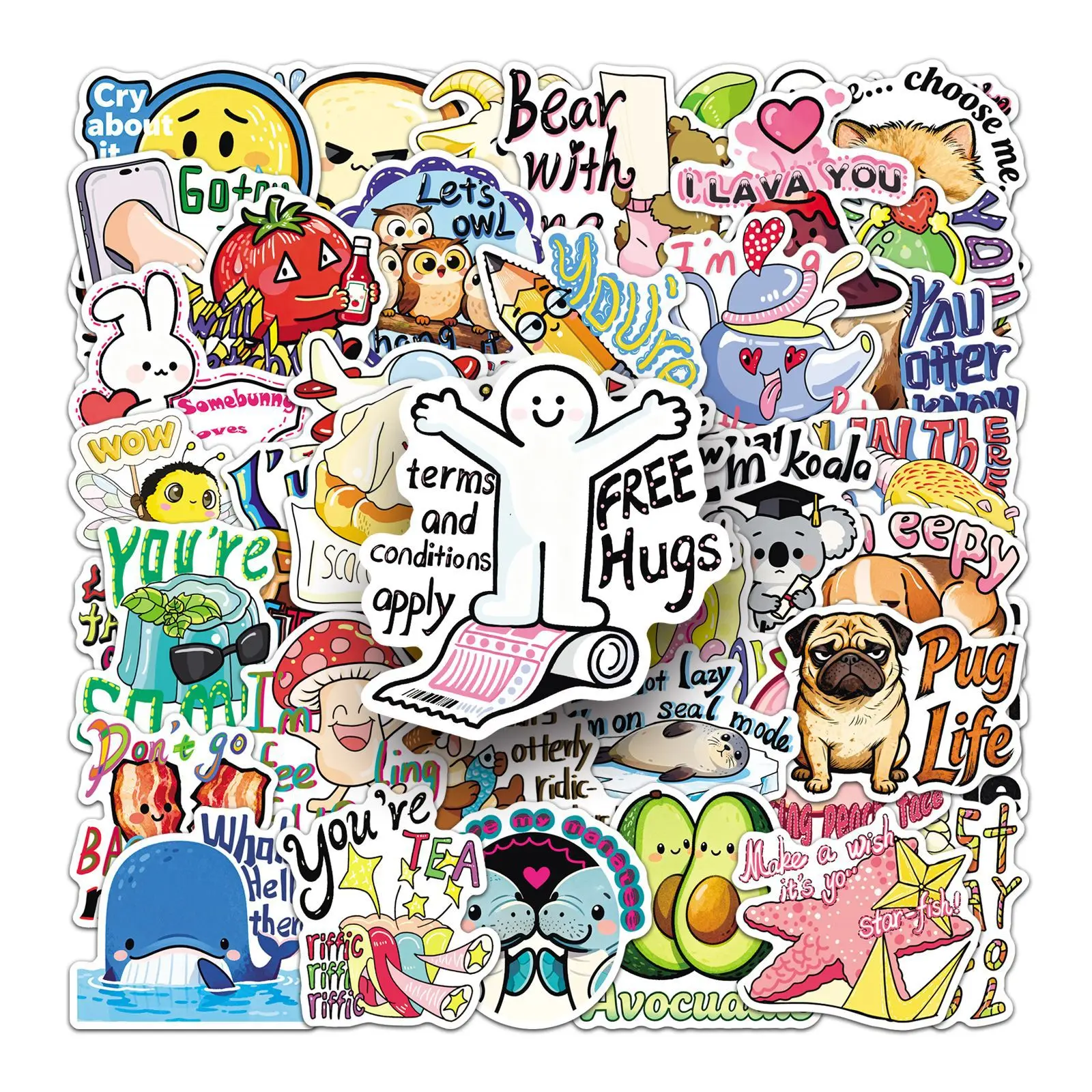 Autocollants de jeu de mots anglais amusants, 50 pièces, Image de dessin animé, Graffiti, décoration, étui de téléphone portable, guitare, bagages, autocollants imperméables, jouet pour enfants