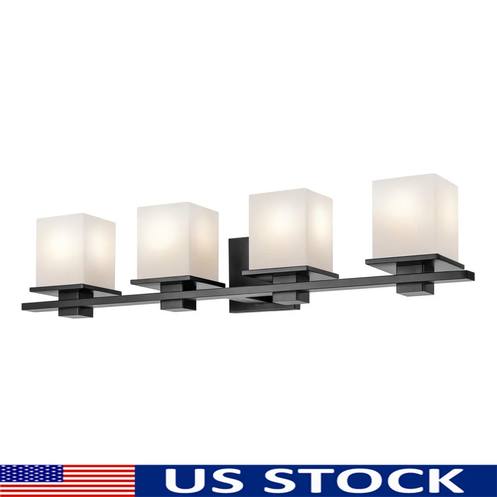 

Angular Design 4-Light Vanity Light Opal Glass Modern Fixture