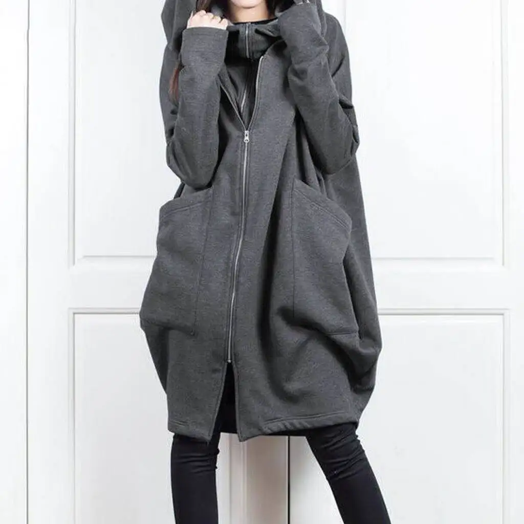 2025 New Mid Length Women's Jacket Hooded Zip Fake Two Piece Design Pocket Sweatshirt Style Outerwear