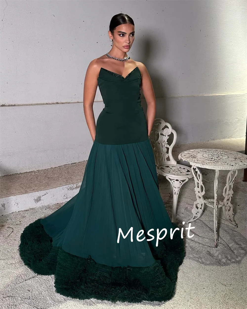 Customized Casual Chiffon Pleat A-line Strapless Long Dresses Bespoke Occasion Dresses Sparkle Exquisite Matching