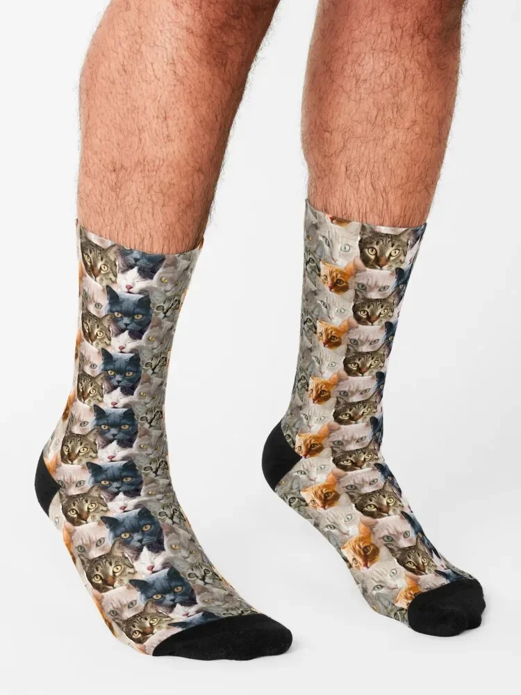 Calcetines con caras de gato para hombre y mujer, medias cálidas, bonitas, de diseñador, para invierno