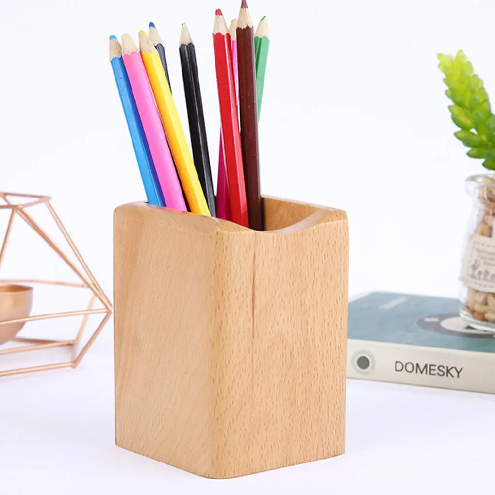 Bamboo Wood Yellow Bamboo Pen Holder Lightweight And Multi-function Desk Organizer Eco-friendly brown