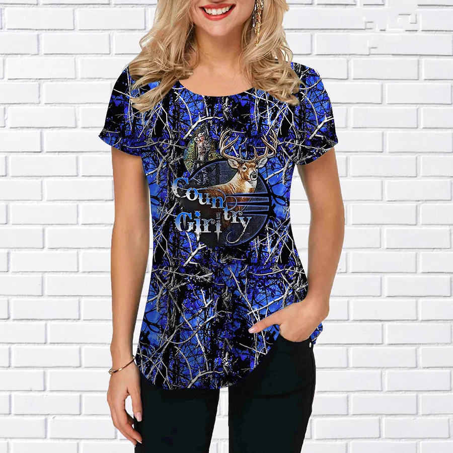 Fashion Forest And Deer Pattern Women T-Shirts Summer Short Sleeve 3d Printed Street Tie-dye Hip Hop Ladies Tee 3XL Plus Size