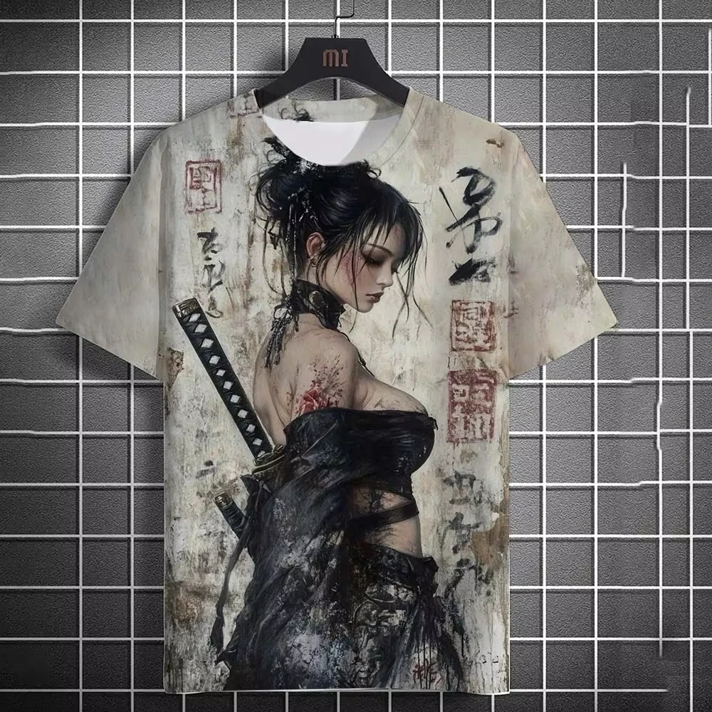 Herren-T-Shirt mit Cartoon-Motiv, sexy Samurai, Damen-Grafik-T-Shirts, Sommer, lässig, Harajuku, Streetwear, 3D-gedruckt, Hip-Hop, Unisex-Oberteile