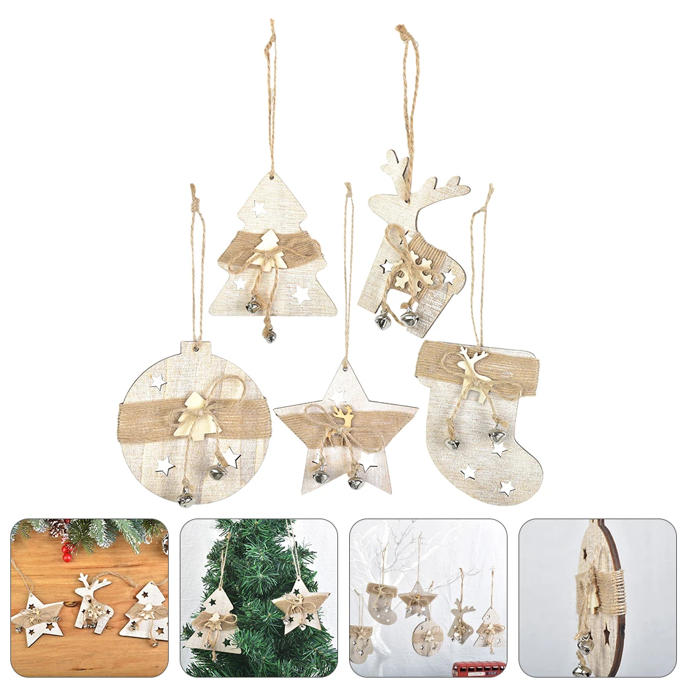 

5Pcs Wood Christmas Elk Hanging Pendants Creative Xmas Tree Decor Party Hanging Ornaments Xmas Wooden Elk Decor