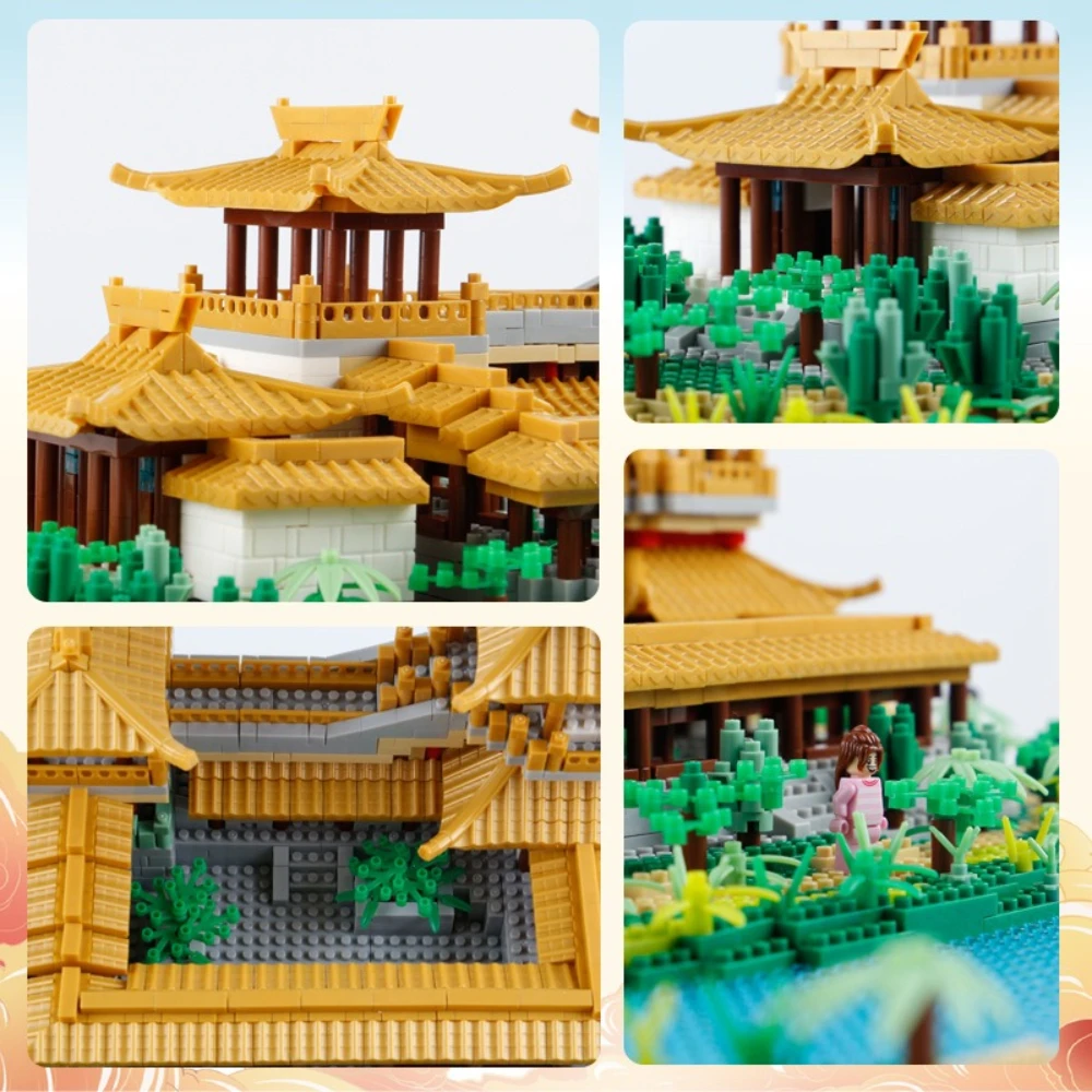 MOC Desert Dunhuang Crescent Spring Building Blocks Set Imperial Palace Castle Architecture DIY Toys For Children Birthday Gifts