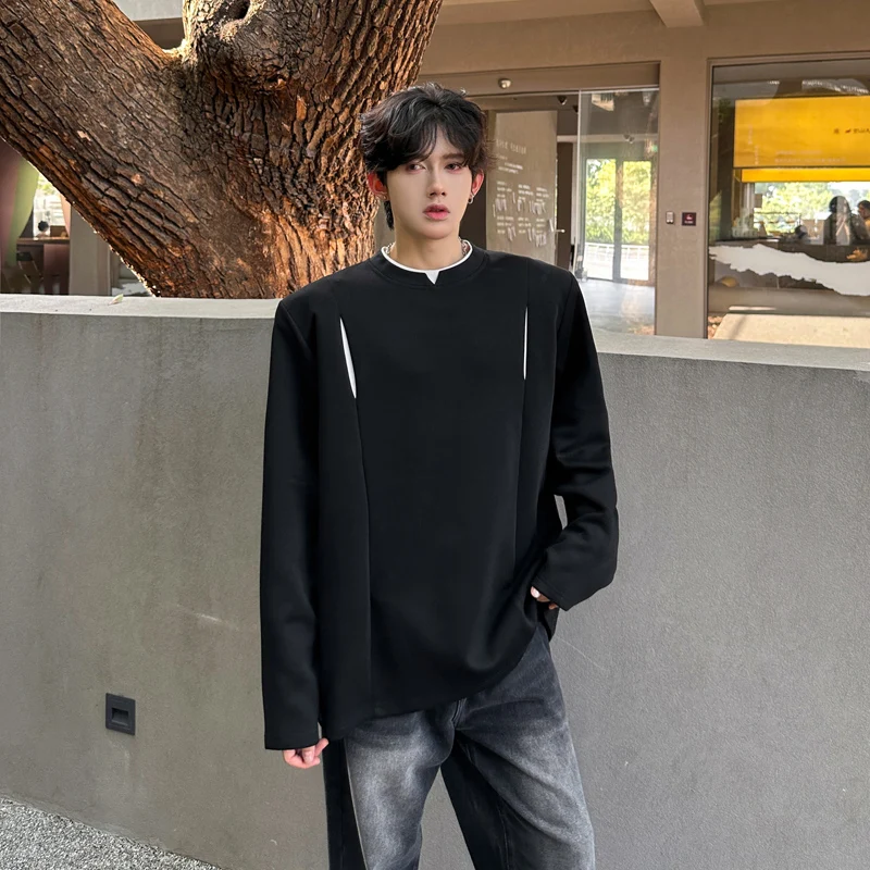 

Мужская толстовка с длинным рукавом и подплечными вставками, в корейском стиле, осенняя, премиум-класса, с эффектом двухслойности