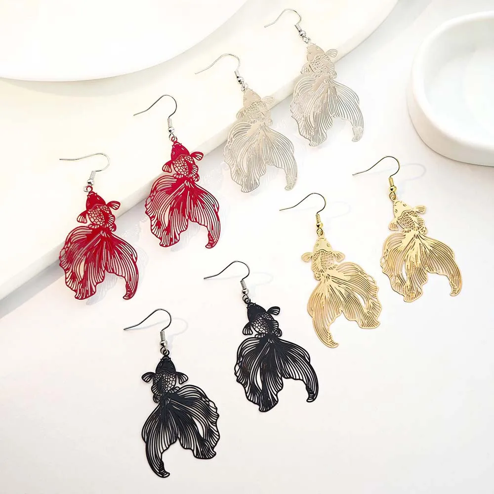 

Koi Carp Metal Goldfish Earrings Jewelry Accessories Zinc Alloy Dangle Earrings Hollow Goldfish Gold Silver Color