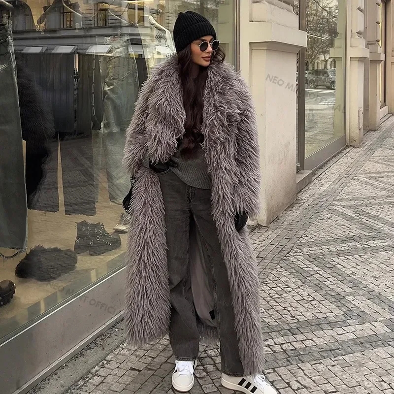 Extra Long Luxury Lamb Fur Teddy Coat Women Spring Ladies Mob Wife Style Oversized Chunky Faux Fur Jacket Overcoat