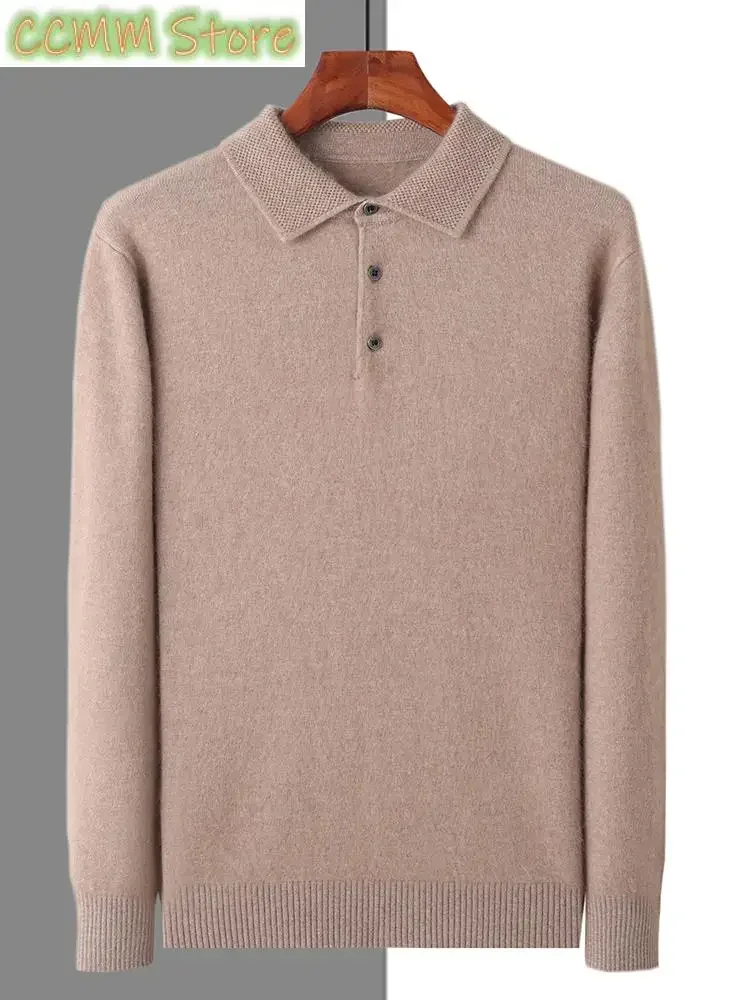 

Mink Cashmere Jacket Men's POLO Collar Pullover Spring Autumn New Knitted Tops Casual Loose Large Size Men's Shirts