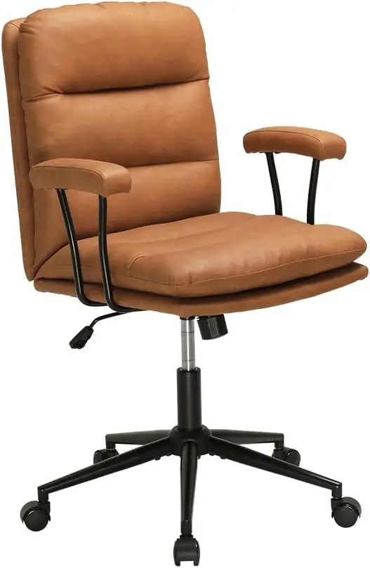 

Modern Brown Leather Executive Office Chair, Adjustable Height & Backrest, Support Armrests, Swivel Wheels, 400 Lbs Weight