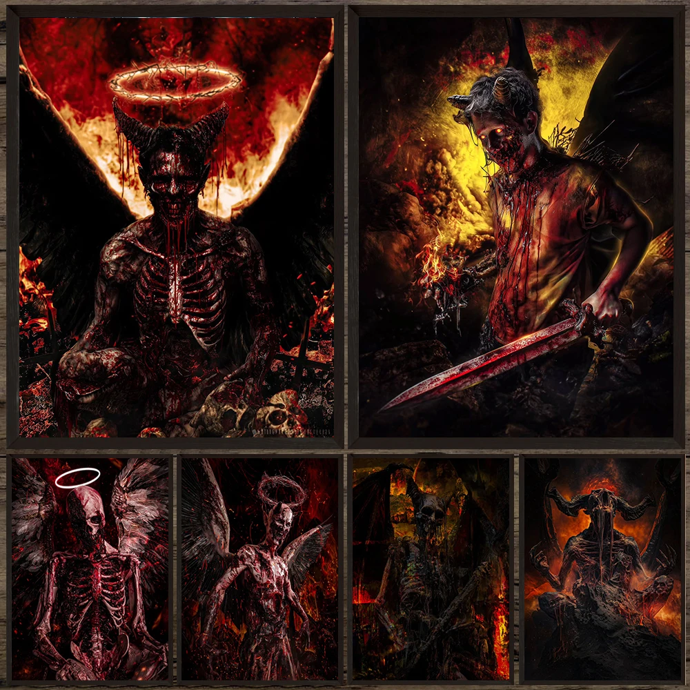 Corpses Of Fallen Angels In Hell Horror Gothic Wall Art Cnavas Painting,Creepy Demon Lord Of Hell,Fantasy Art Poster Print Decor