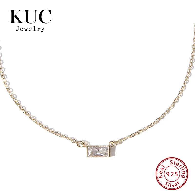 

18k Gold Plated 925 Sterling Silver Stylish Chic Small Single Square Zircon Fine Jewelry for Women Pendant Necklaces